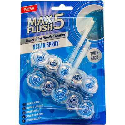 Max Flush 5 Toilet Rim Block Ocean Spray 2pk*