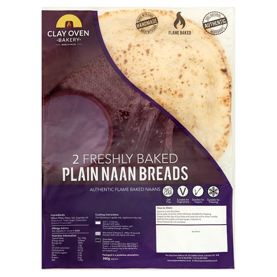 Clay Oven Bakery 2 Plain Naan Breads 360g