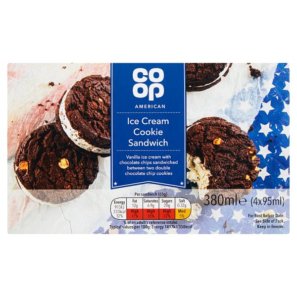 Co-op American Cookie Ice Cream Sandwiches*