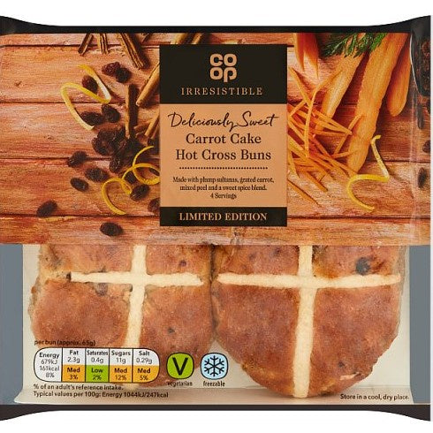Co-op Irresistible Carrot Cake Hot X Buns 4pk