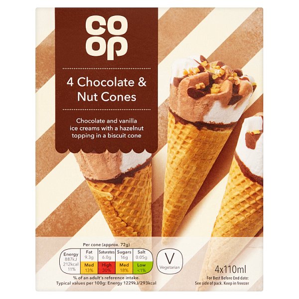 Co op Chocolate & Nut Cones 4pk*