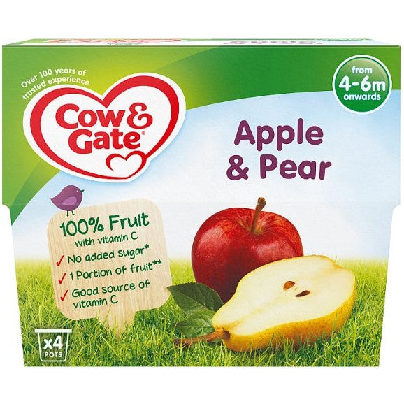 Cow & Gate Fruit Cup Apple & Pear 4M 4 x 100g