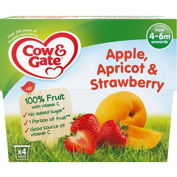Cow &Gate Fruit Cup Apple Apricot Strawb 4M 4x100g