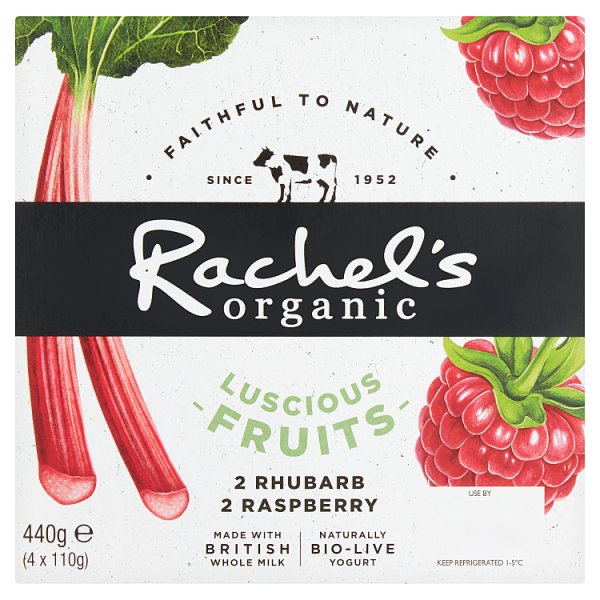 Rachels Organic Rasp&Rhubarb Yogurts 4pk