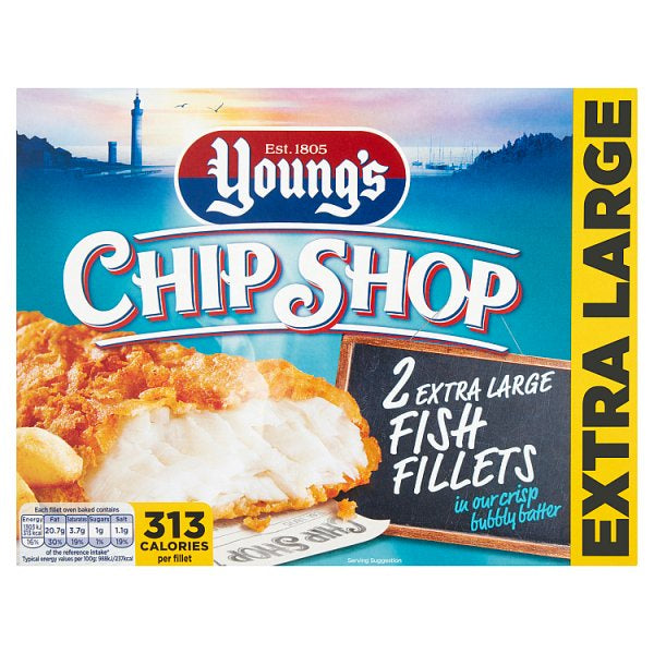 Youngs Chip Shop 2 Ex Lg Fish Fillets in Bubbly Batter