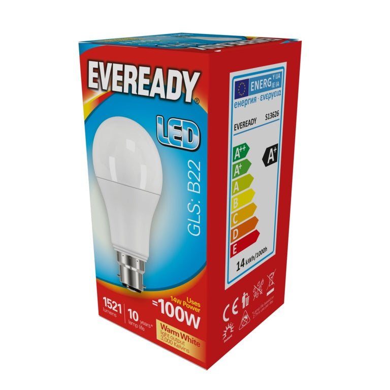 Eveready LED GLS 14W B22 Warm White*