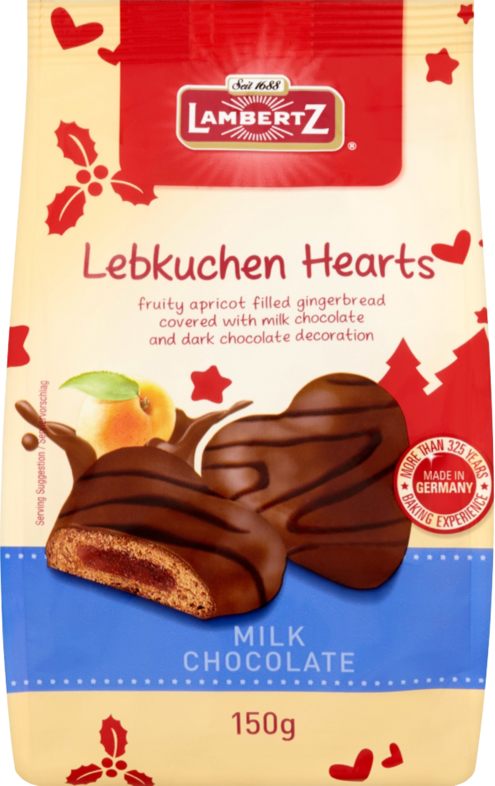 Lambertz Lebkuchen Hearts Milk Choc 150g