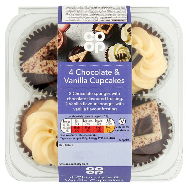 Co-op Choc/Vanilla Cupcakes 4pk