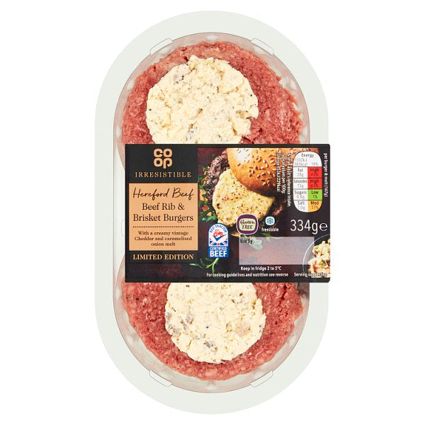 Co-op Irr Hereford Beef Burgers  Vint Cheddar/Onion 334g