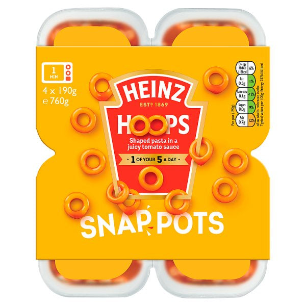 Heinz Spaghetti Hoops Snap Pots 4 X 200g #
