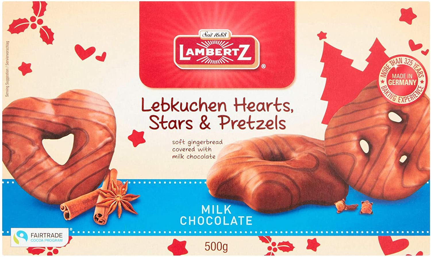 Lambertz Lebkuchen Hearts Stars & Pretzels MC 500g