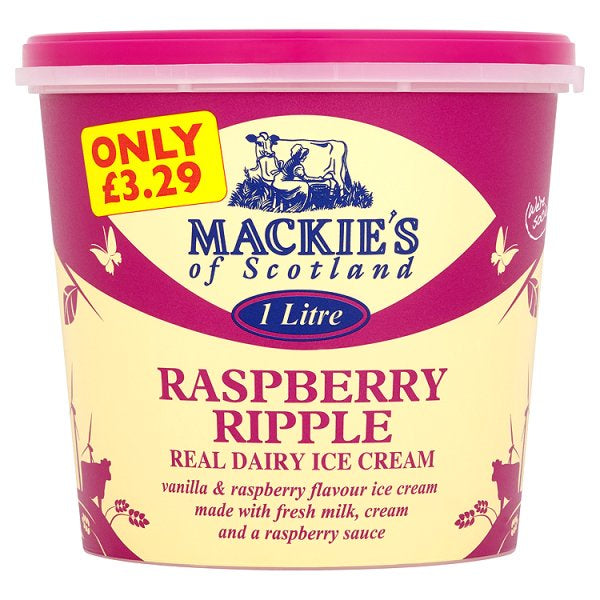 Mackie's Raspberry Ripple Ice Cream 1L*
