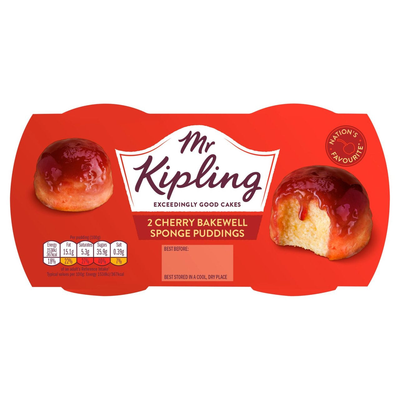 Mr Kipling Cherry Bakewell Puddings Twin Pk 2 x 108g