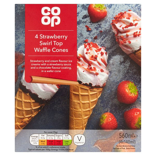 Co-op Strawberry Swirl Top Waffle Cones 4pk*