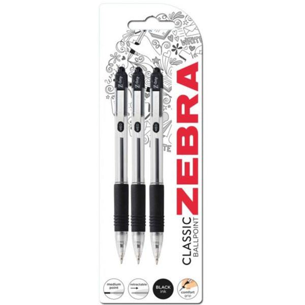 Zebra Z-Grip Ballpoint Pen Black 3pk