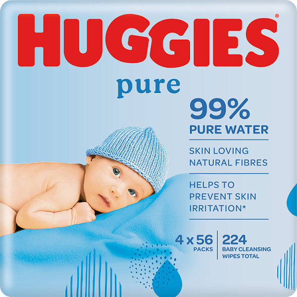 Huggies Pure Baby Wipes 4 x 56pk*