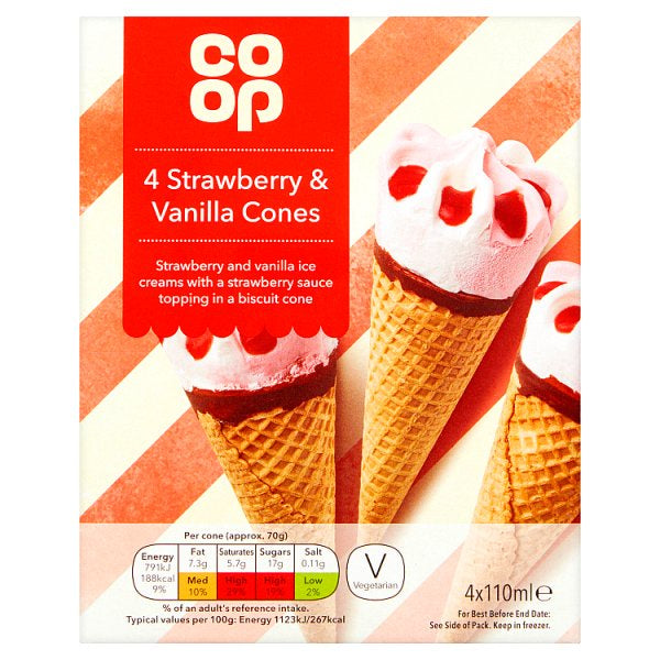 Co-op Strawberry & Vanilla Cones 4pk*