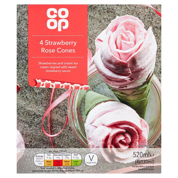 Co-op Strawberry & Cream Rose Cones 4X130ml*